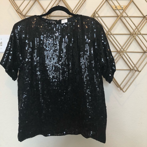 Vintage Tops - Vintage Black Sequin Blouse